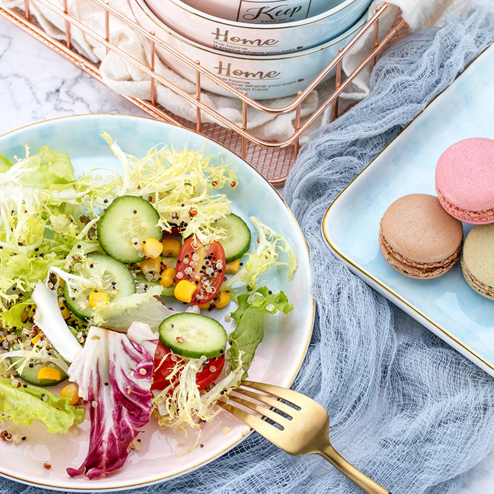 Eco Friendly Porcelain Plates Dishes Bowl Ceramic Dinnerware Sets Luxury with Golden Edge