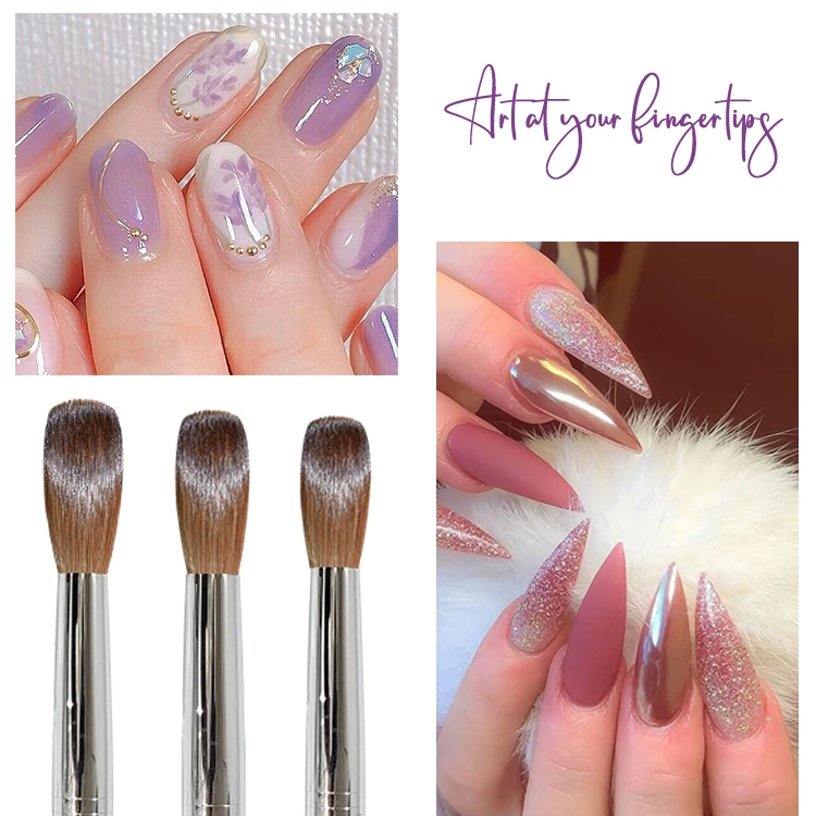 Custom Logo International size Purple Marble Handle 100% kolinsky sable nail brush Germany round kolinsky Acrylic Nail Brush 14