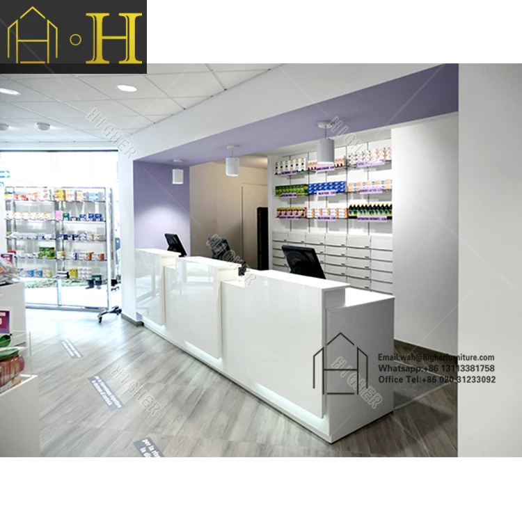 Pharmacy Shelves display Shop Interior medical Display Racks Furniture Counter Design for Pharmacy Shop