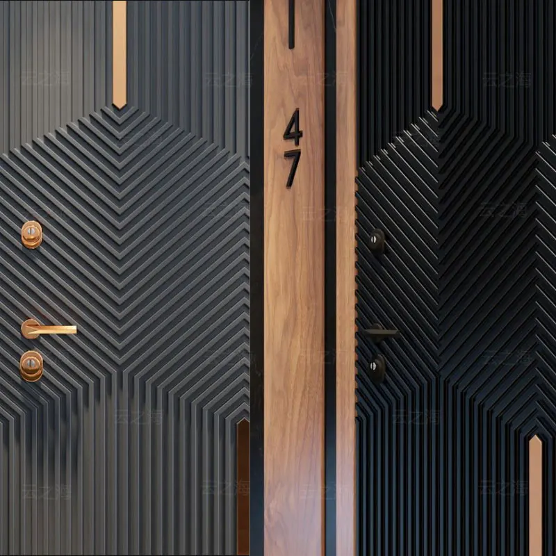 American modern front luxury anti-theft door steel entrance armored mansion front fluted panel  design entry door