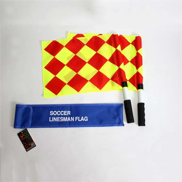 Football soccer linesman flag referee red and yellow  hand flag