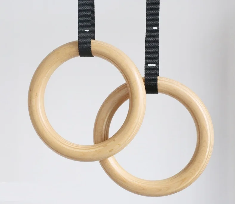 Child Gymnastic ring fitness training birch wooden with adjustable nylon strap Gymnastic Gym KID rings
