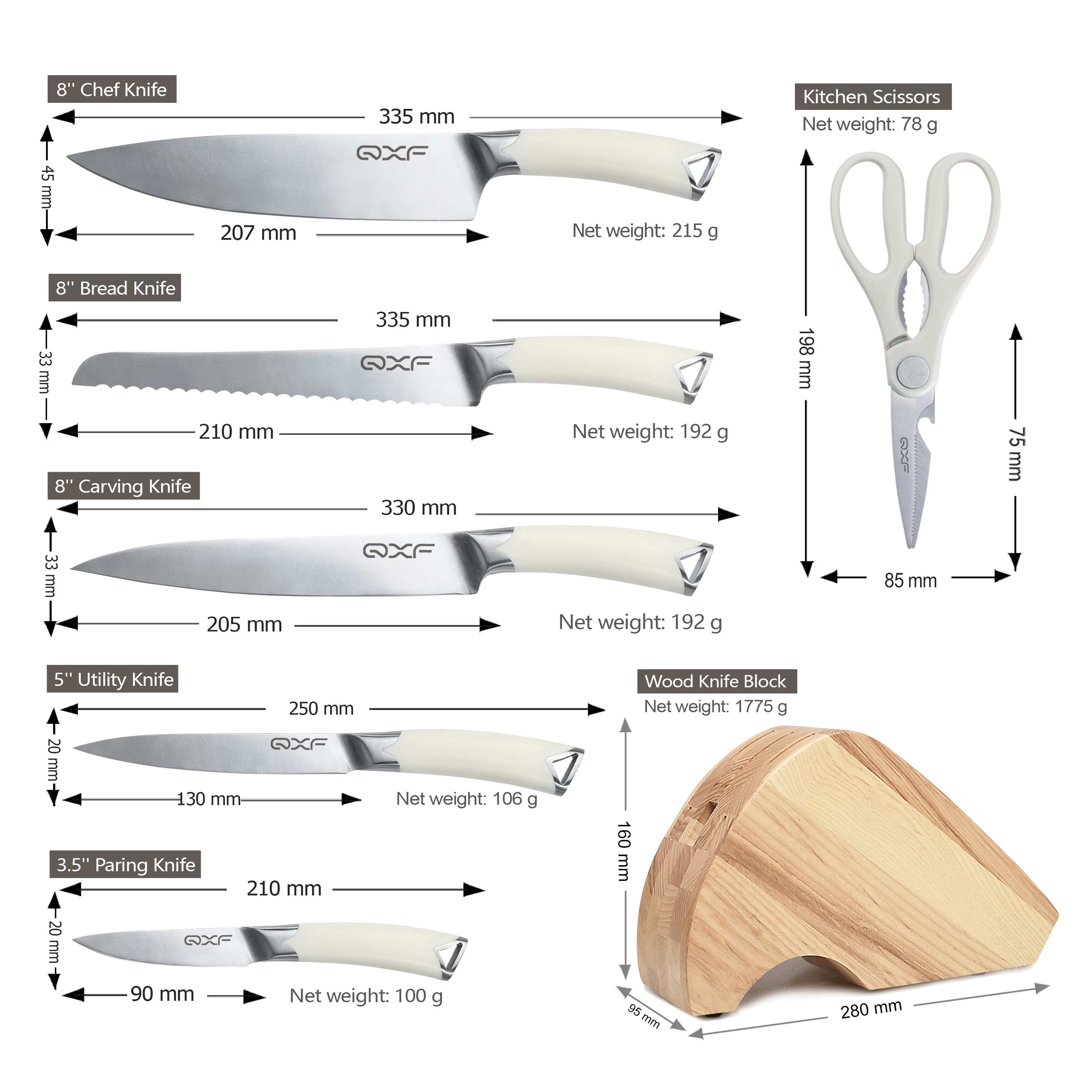 7 PCS OEM/ODM German Din 1.4116 Steel Kitchen Knife Set Long Lasting Sharp Chef Knife with Wooden Knife Stand