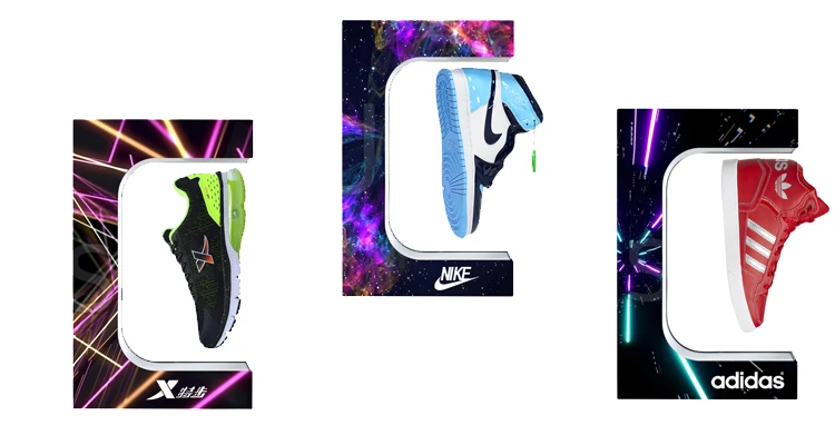 Color lighting  Casual Sneaker sports shoe Magnetic rotating levitating floating shoe display with light