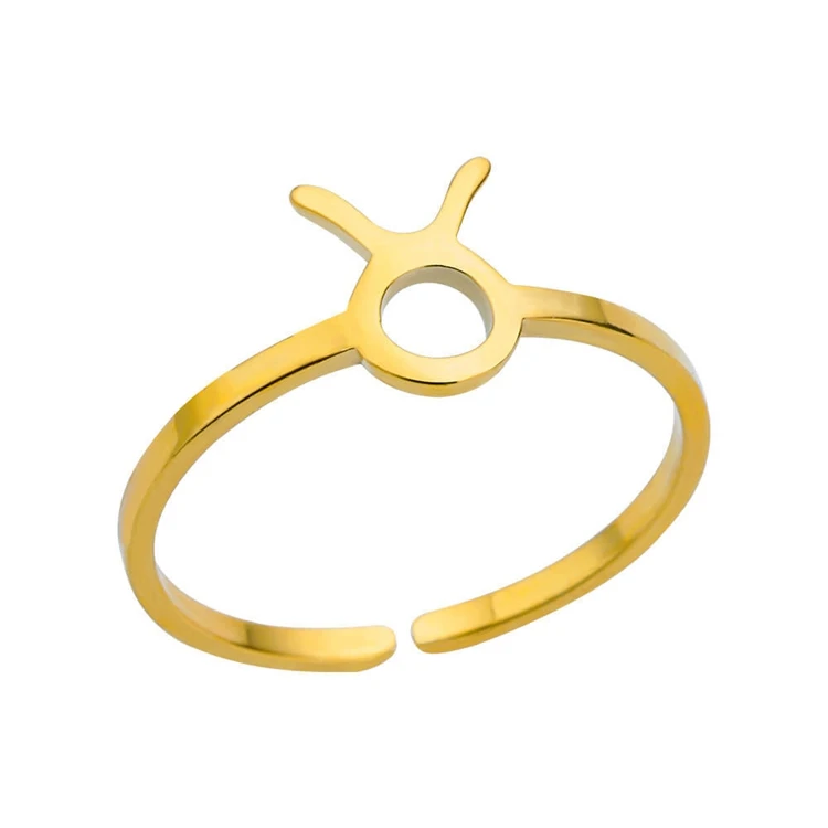 Simple Stainless Steel Jewelry 18k Gold Plated 12 Sign Symbol Zodiac Fashion Fine Open Adjustable Rings for Women Valentine Gift