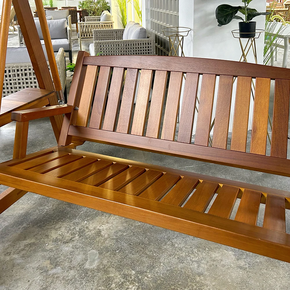 Custom Factory Luxury Outdoor With Canopy Adult Garden Wooden Swing For Hotel Rooftop Courtyard Villa