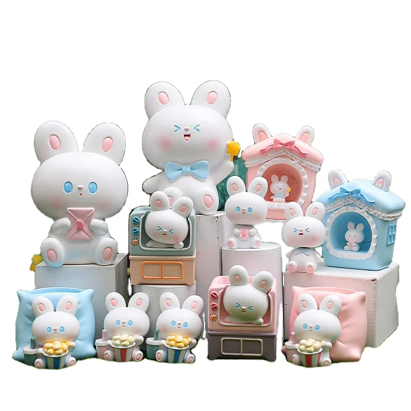 Puff Rabbit Statue Piggy Bank Dolls Gift Figurine Custom Cartoon Anime The Resin Rabbit Gift Set Mini Tabletop Decoration Gifts