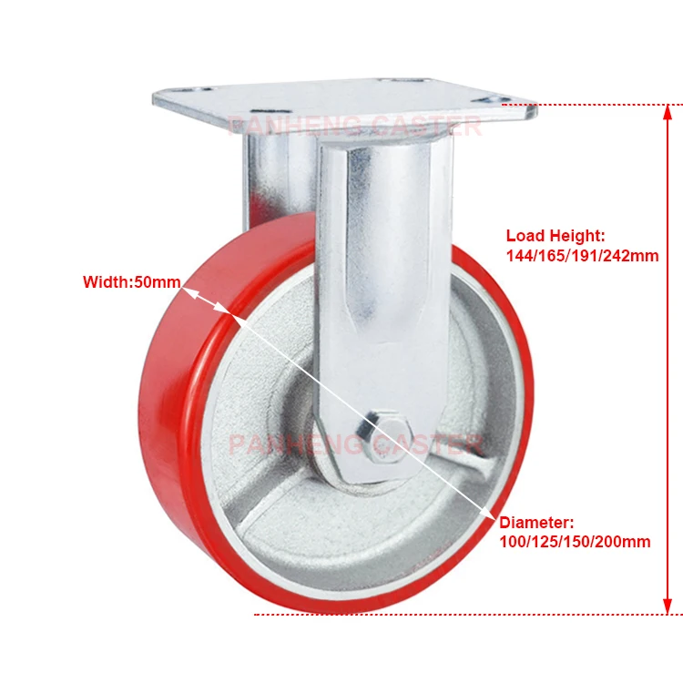 100mm 125mm 150mm 200mm Iron Core PU Fixed Heavy Duty Top Plate Caster
