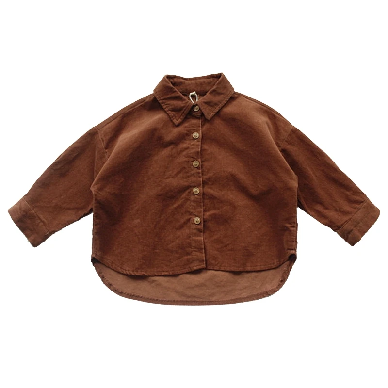 
Korean Version Autumn Front Short Back Long Button-down Velvet Boy Shirt 