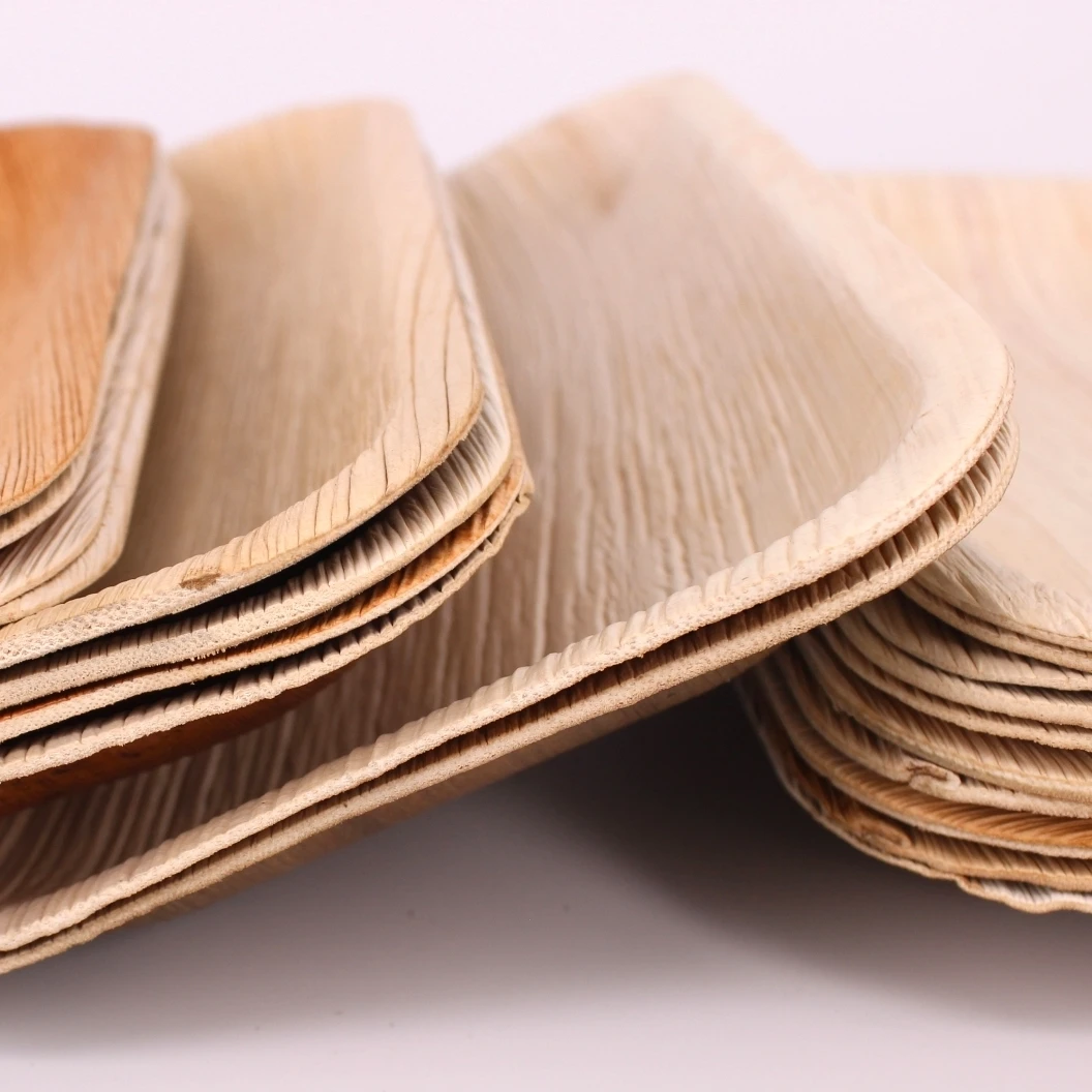 Disposable natural areca palm leaf plate bowl tray and banana leaf plates cutlery palm leaf tableware