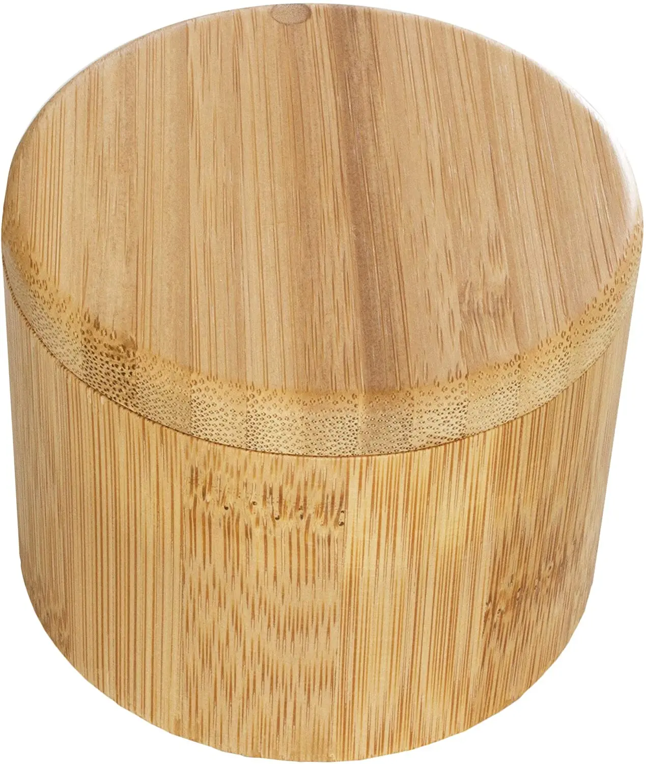 Custom Logo 100% Organic Bamboo 3-1/2-Inch Round Cylinder Box Plain Spice Jar Wooden Bamboo Salt Storage Container