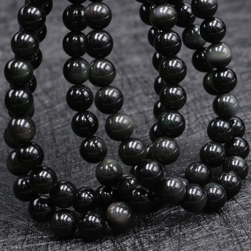 Natural Black Natural Obsidian Jewelry Loose Beads Smooth Obsidian Healing Gemstone Beads For Jewelry Making Diy