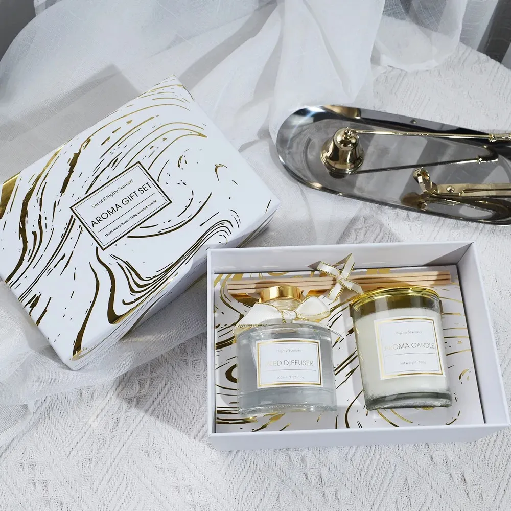 Decorative Scented Handmade Business Sale Custom Customizable Aromatherapy Jar Beeswax Glass Candle Reed Diffuser Set