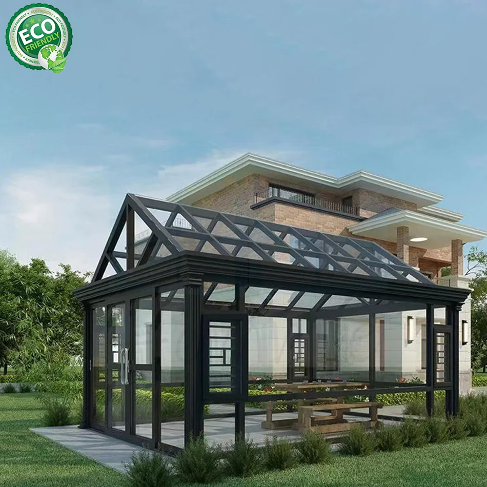 Free Standing Sunroom Customizable Waterproof Triangle Aluminum All Season Gable Glass House