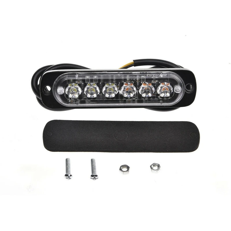 Amber White 6 LED Side Marker Strobe Lights Flash Emergency Warning Hazard Grille Surface Mount Light