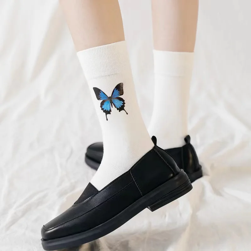High quality wholesale cotton 3D printing socks custom pattern butterfly print sublimation socks