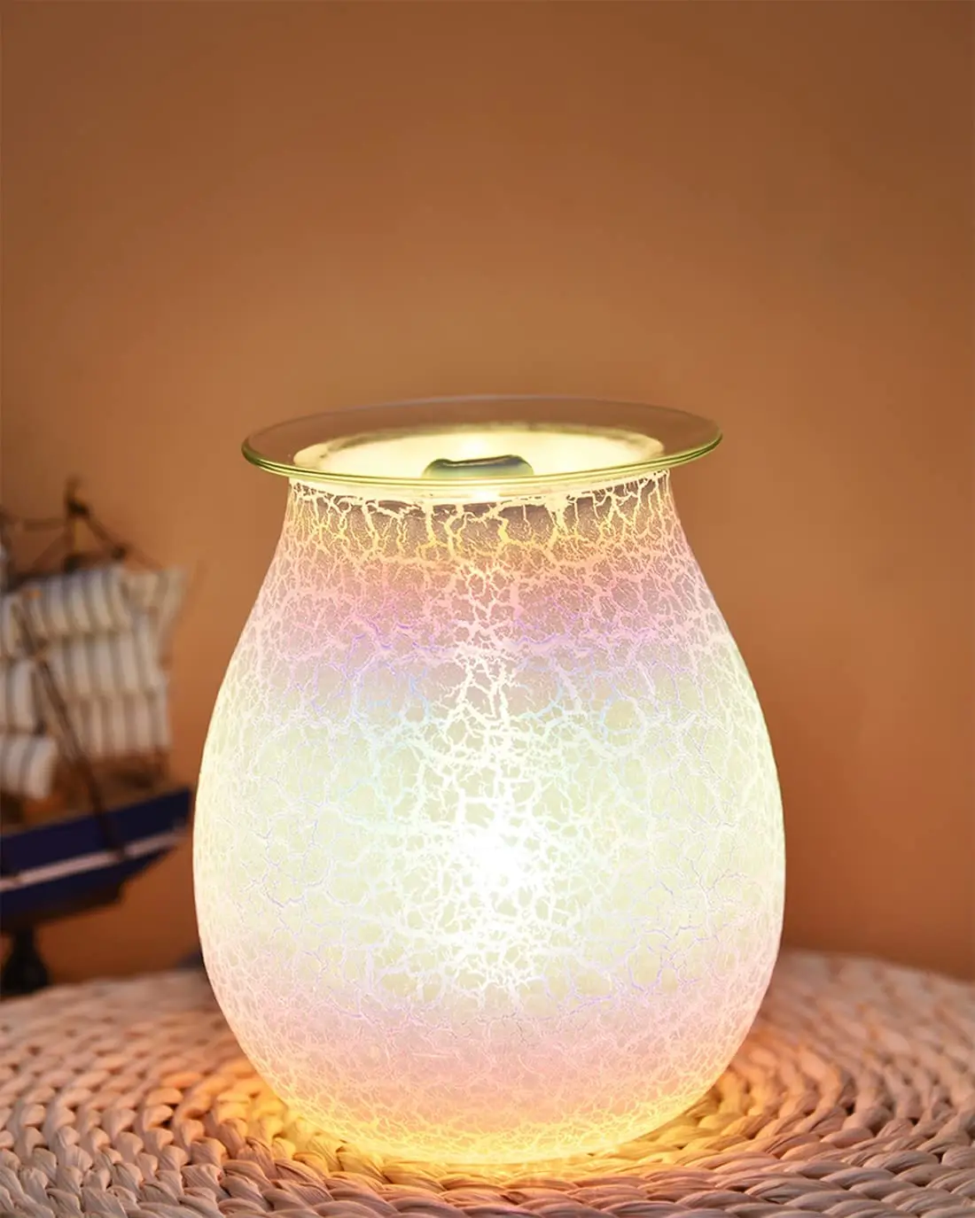 3D Glass Wax Melt Burner, Electric Glass Oil Warmer Night Light Firework Scented Candle warmer Tart gift set  for Home