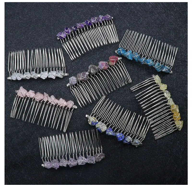 Girl Ladies Party Engagement Raw Quartz Natural Crystal Stone Women Hair Decoration Accessories Bridal Hair Clip Comb Clip