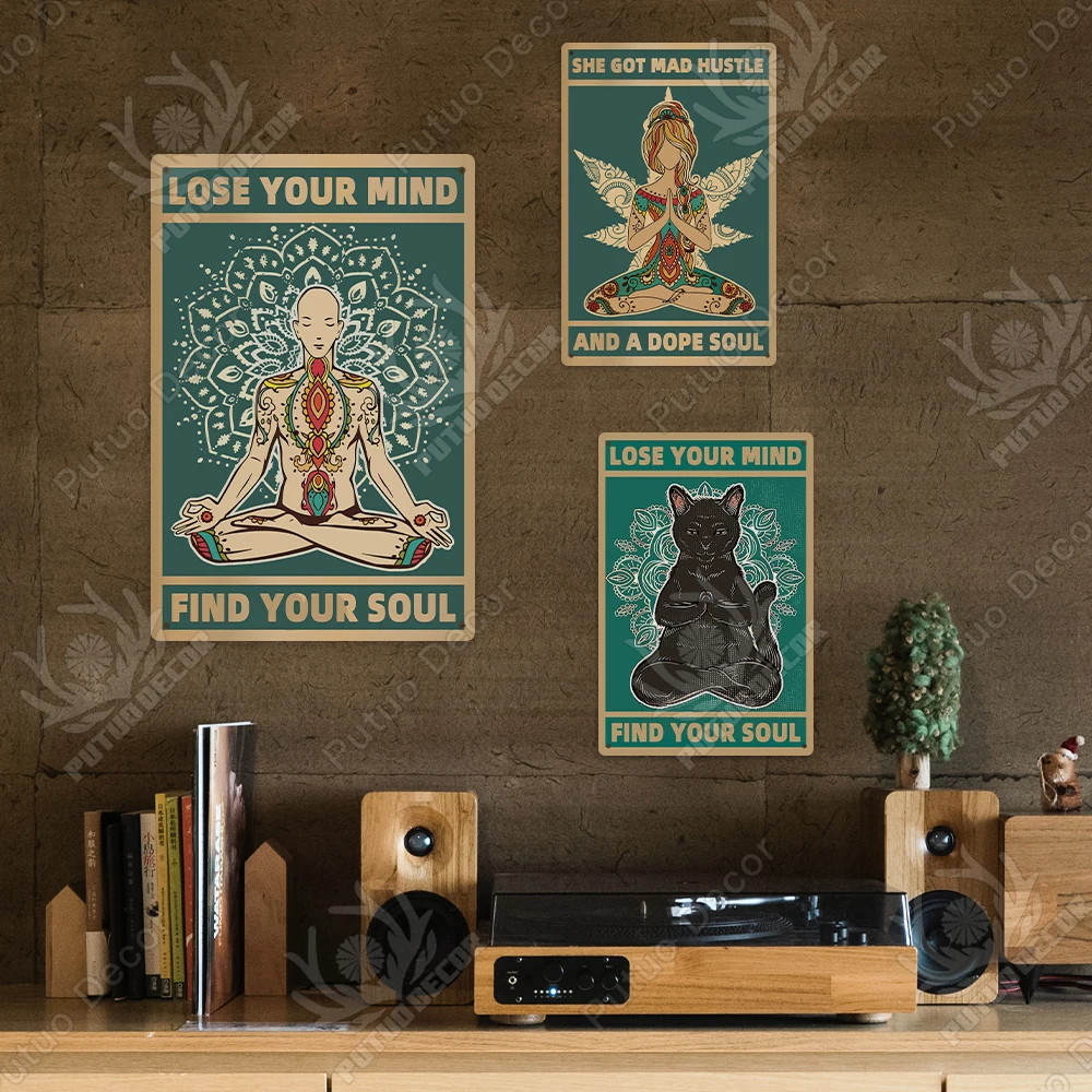 Putuo Decor Yoga Vintage Retro Tin Signs Metal Plate for Restaurant/Bar Shop Wall Decoration