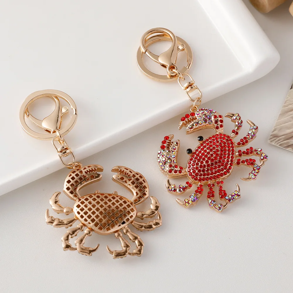 Personality Blue Crab Keychain Fashionable Colorful Pave Rhinestone Crab Souvenirs Craft Gift for Couple