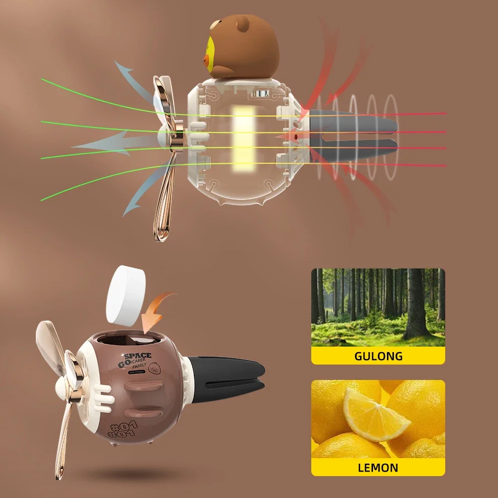 2023 Newest Cartoon Pilot Duck Automotive Rotating Propeller auto outlet Fan vent clip Perfume air freshener in the car