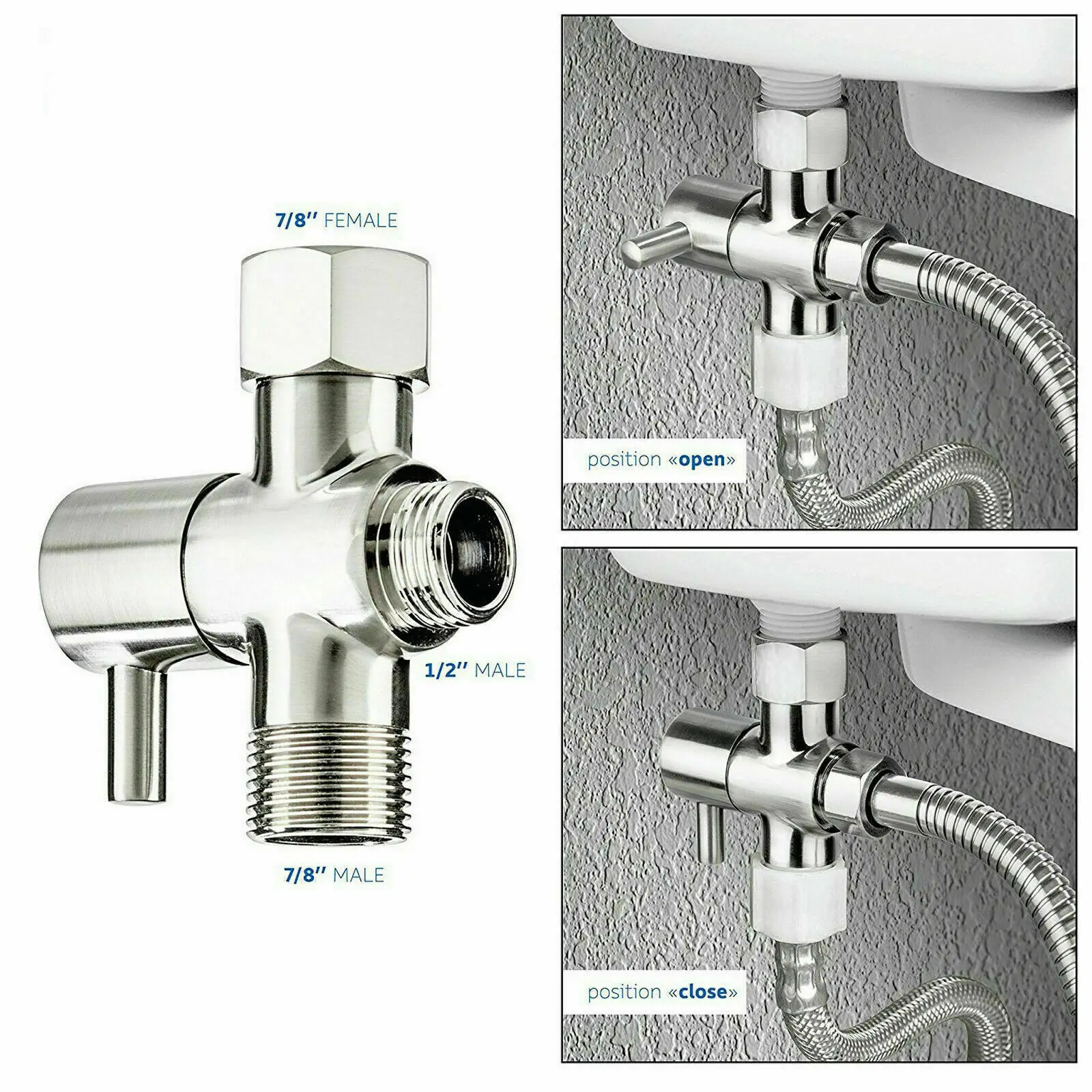 Bathroom Shower Kit with T Adapter Hand Held Toilet Bidet Sprayer Set