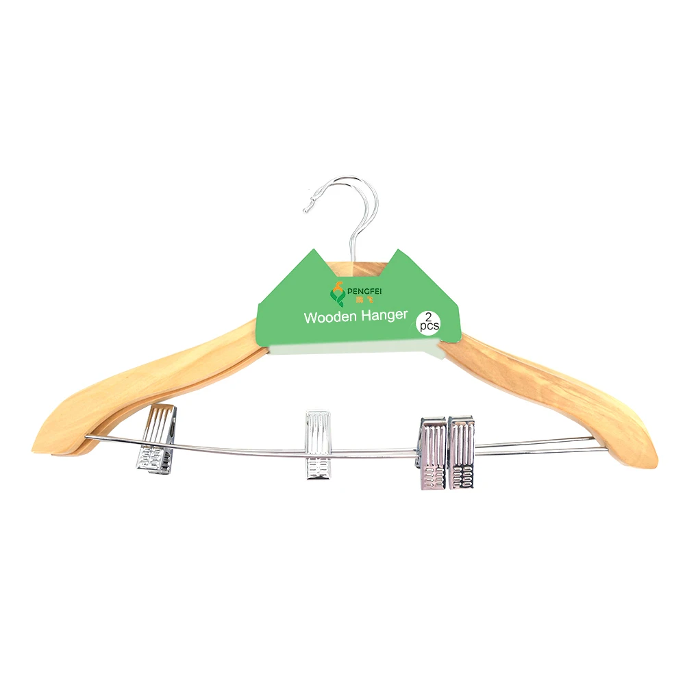 BSCI Factory Anti Slip Premium Luxury Hotel Wooden Clothes Hangers with Clips