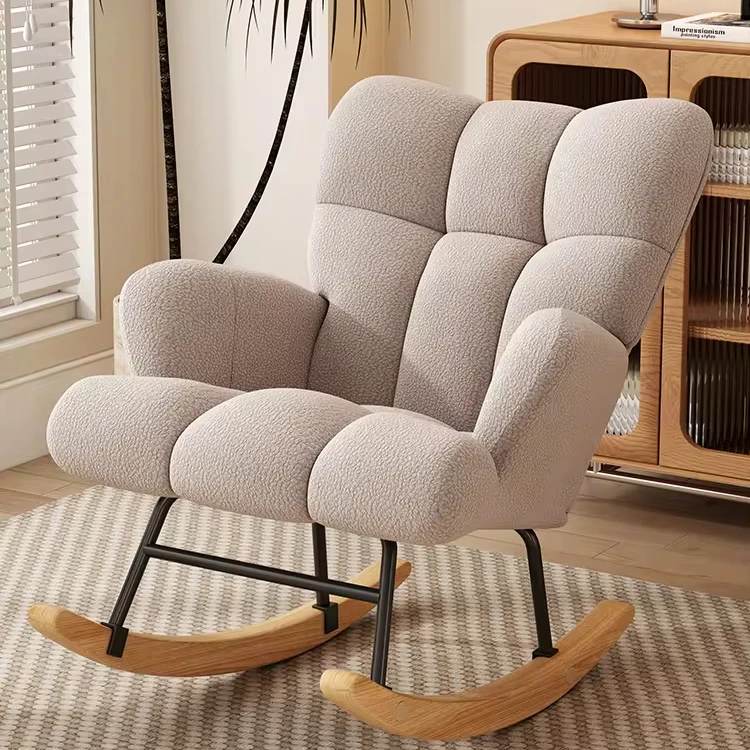 Ergonomic Design High Backrest Well-Placed Armrest Stable Wooden Legs White Rocking Swing Chair