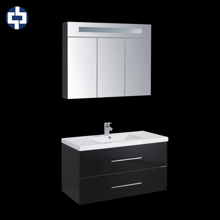 Wholesale cheap black bathroom cabinet with mirror ceramic washbasin