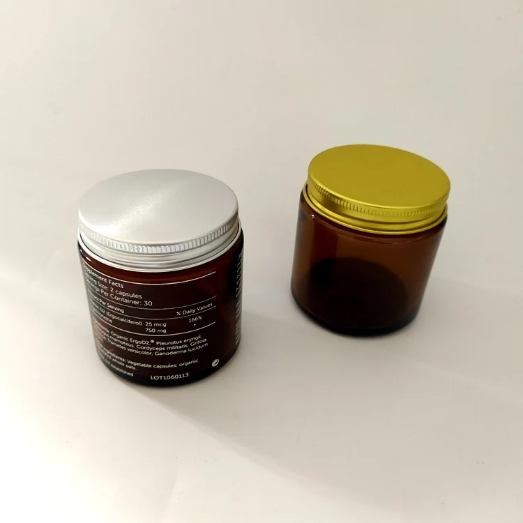 100ml  4 Oz. Empty Amber Glass Round Jars Bottles with golden Lids for Salves Creams Ointments Candles