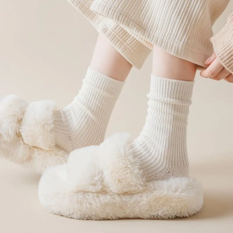 Wool socks women winter autumn pure color school style girl soft women socks wool embroidery socks for women