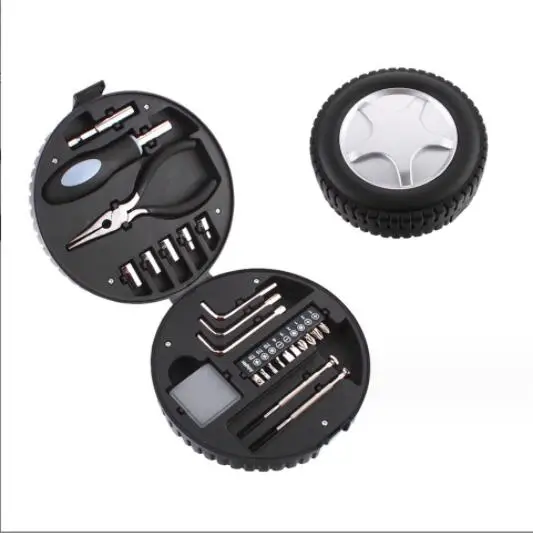 Promotion 24 Piece Interest Tire Case Hand Tool Set Plier Screwdriver Bit Socket Emergency Usage Repair Tyre Shape Tool Kit