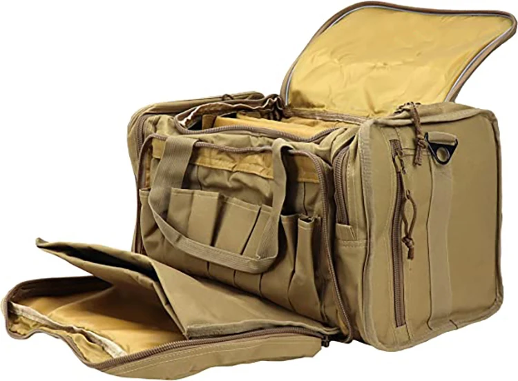 Tactical Range Bag with 9 Compartments and 2 Removable Pistol Pouches, Duffle Bag for Shooting, Hunting, or Traveling