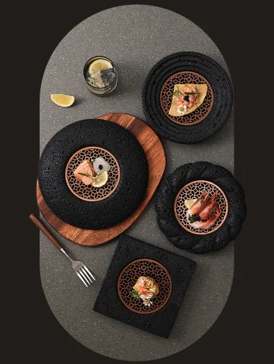New design Japanese cement rock sushi plate, similar to meteorite planet dinner plate wholesale