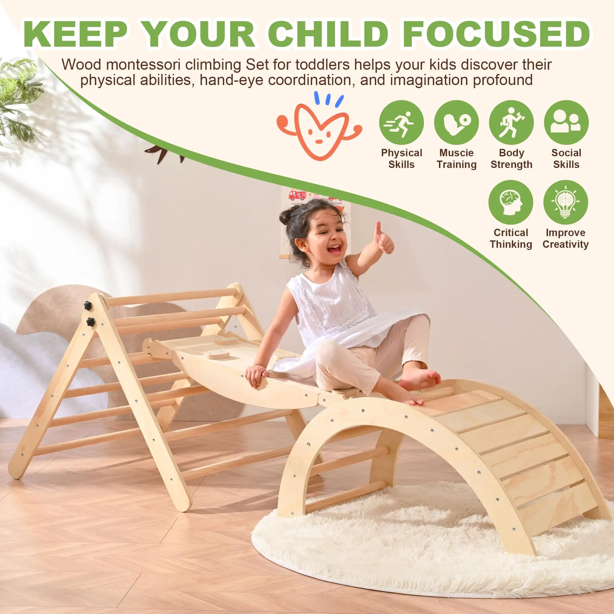 Sensory Balance Wooden Jungle Gym Training Indoor Climbing Toy Set Triangle Set for Kids Early Education