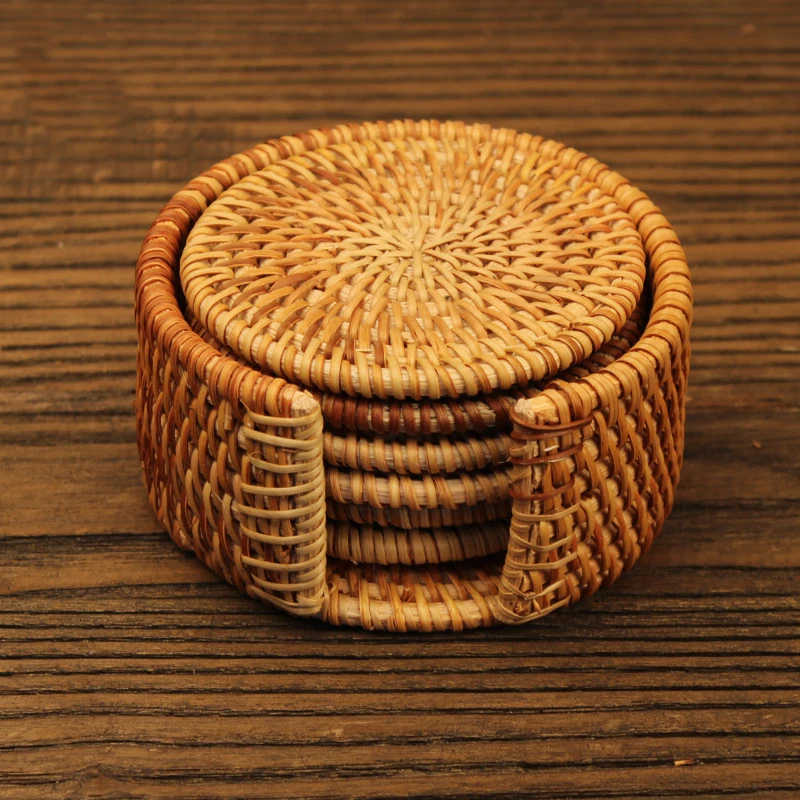 Rattan High Density Tea Cup Coaster Rattan Woven Tea Mat Round Coaster Teapot Bowel Coaster