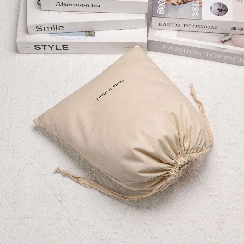 Eco-Friendly 100% Natural Cotton Pouch For  Shoe Dust Packaging Pouch For Clothing Double Rope Drawstring Packing Bag For Pants
