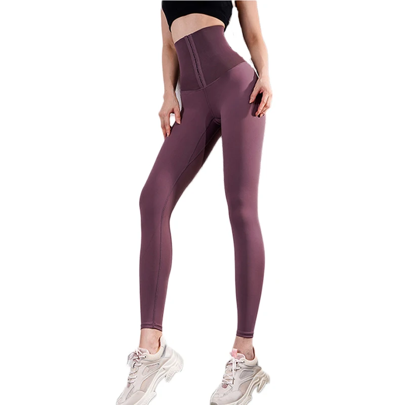 Custom Logo Breathable Hooks Waist Trainer Corset Fitness Yoga Wear High Waist Yoga Pants Gym Legging For Women