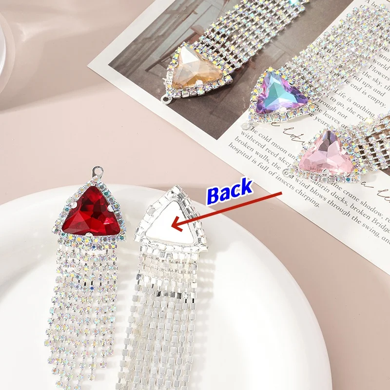 SZ Wholesale Triangle Shape Perforated Sew on drill claw rhinestones crystal buckle for Earrings Jewelry clothing accessories