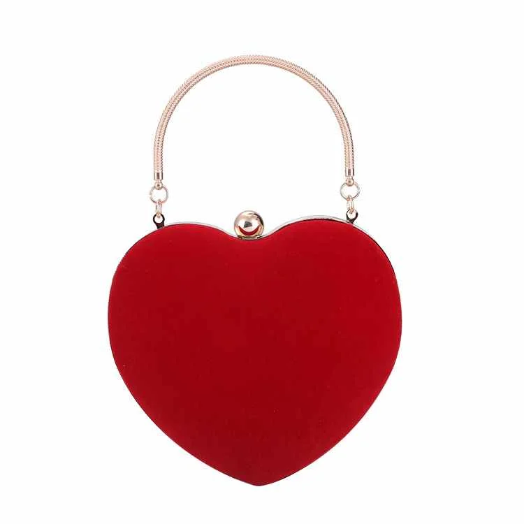 2020 new lovely sweet suede peach heart-shaped banquet bag lady handbag bride wedding cross-body chain bag