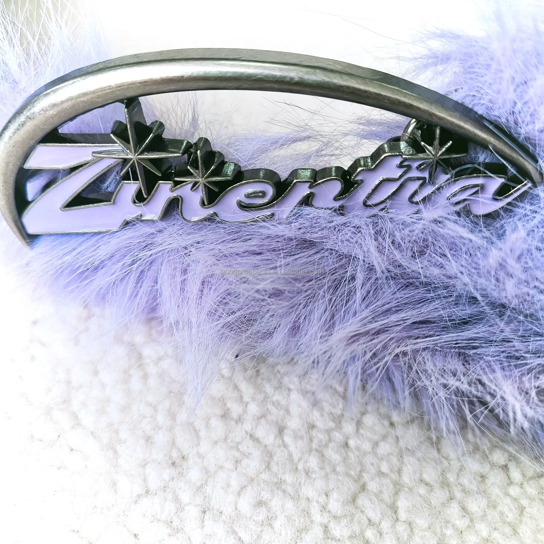 Fashion new design belt artificial purple fur with black full grain Leather zinc alloy custom buckle for men women