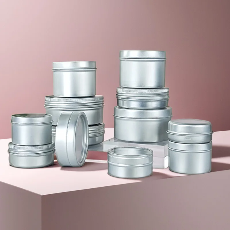 5g 10g 20g 30g 50g 60g 80g 100g 120g 150g 200g 250g 400g Round Cosmetic Containers Jars Screw Lid Tin Box Silver Aluminum Cans