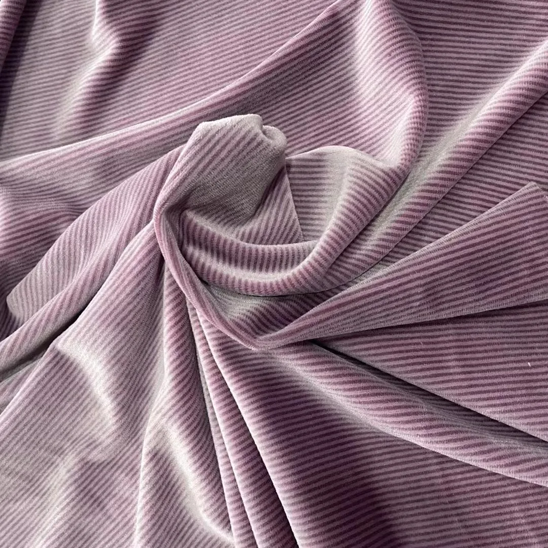 Manufacturer AB Yarn Pin Strip Fabric Velvet Super Soft Spandex Fabric For Dress Jersey