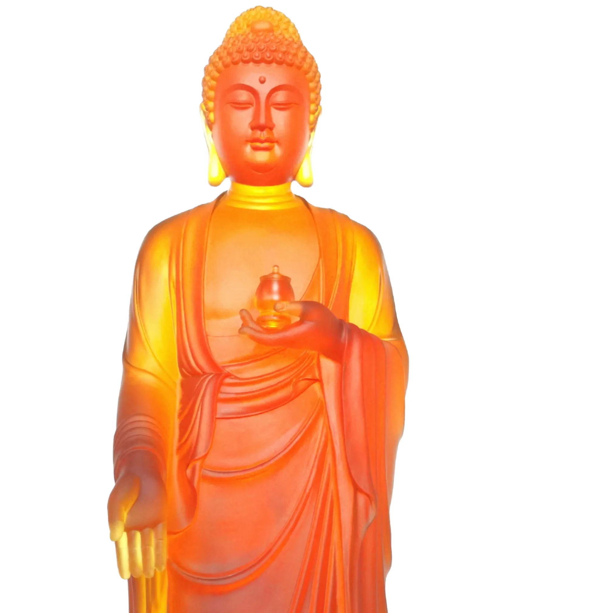 Буддистские товары на заказ, Кристальные подарки Liuli, религиозная медицина, Будда, скульптура, стоячий стиль, украшение для столешницы