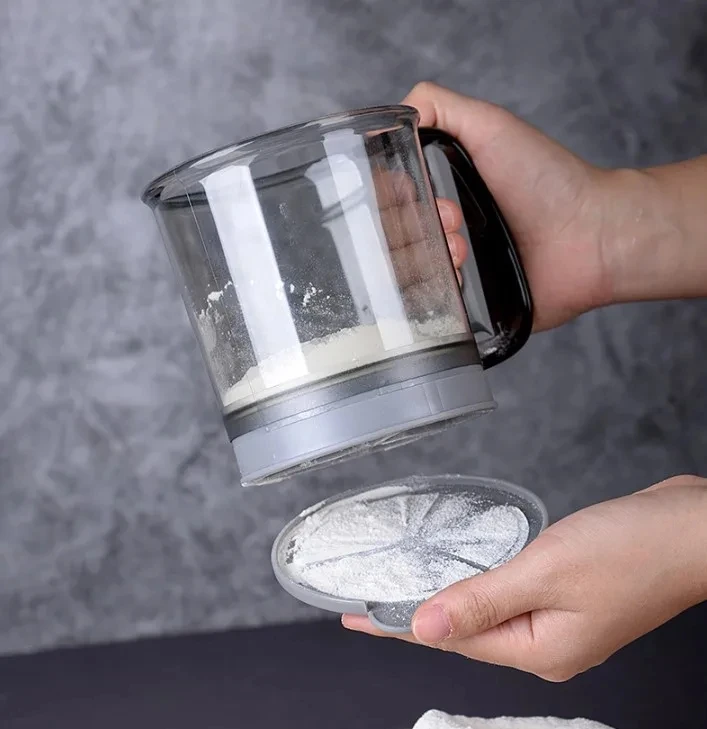 Multifunctional Hand Press Design Baking Single Layer Sieve Flour Sifter Strainer Fine mesh Sifter Cup for Kitchen
