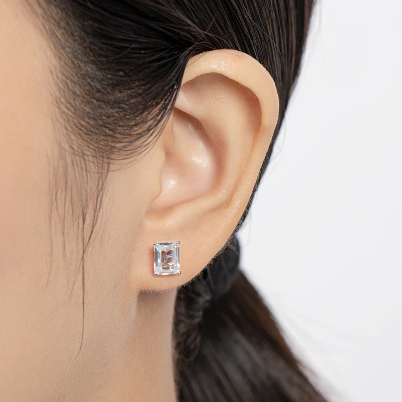 Professional Manufacturer 1CT CZ Cubic Zircon S925 Sterling Silver emerald cut stud earrings for women