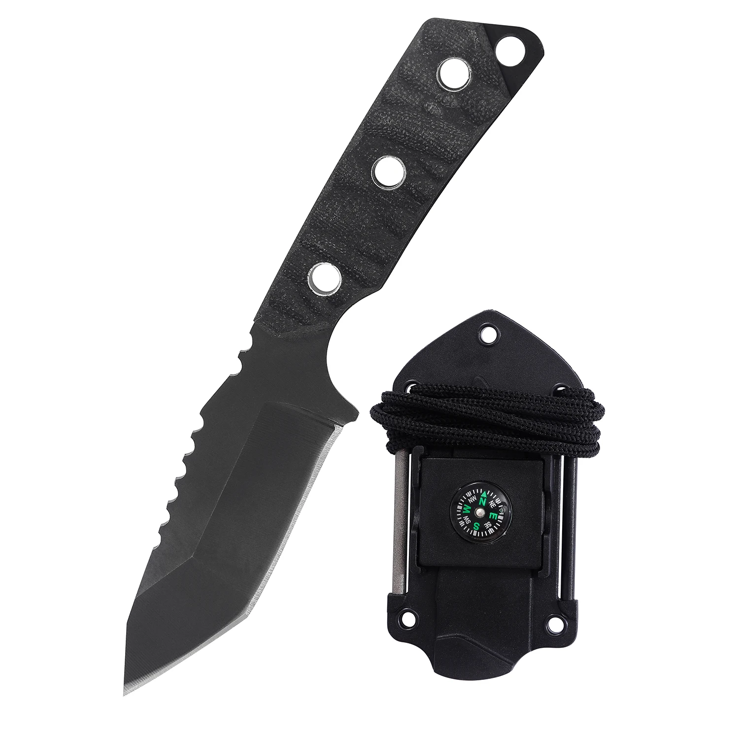 Outdoor Multi-functional G10 Handle Small Straight Knife Survival Knife With Flintstone And Compass