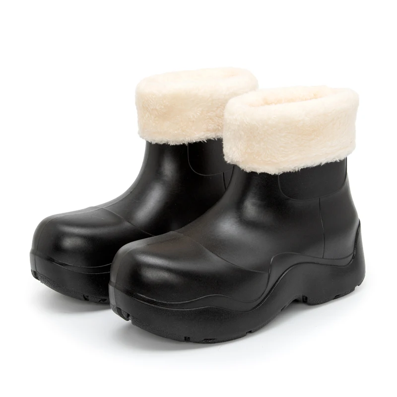 Fashion rain boots non-slip water shoes waterproof platform Fur ankle boots women hunting shoes fishing shoes