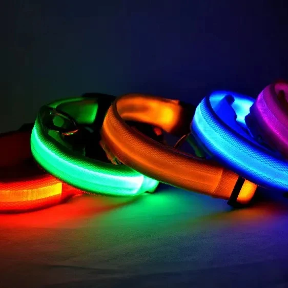 Wholesale rechargeable USB cable pet colored collar reflective adjustable flashing LED dog collar