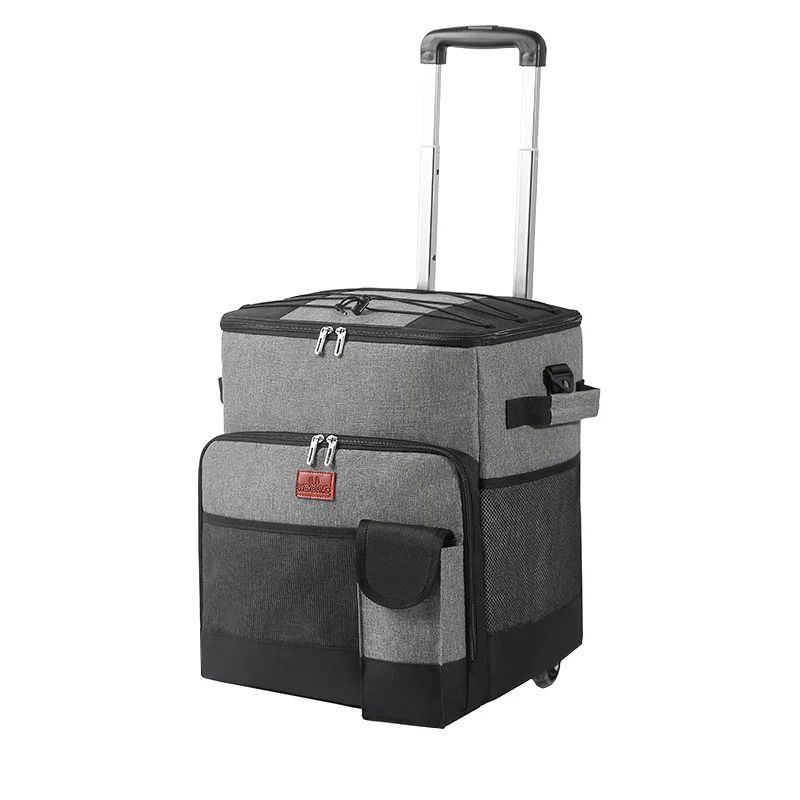 Removable trolley insulation outdoor picnic bag large tug ice portable rolling refrigerated cooler delivery backpack with wheels